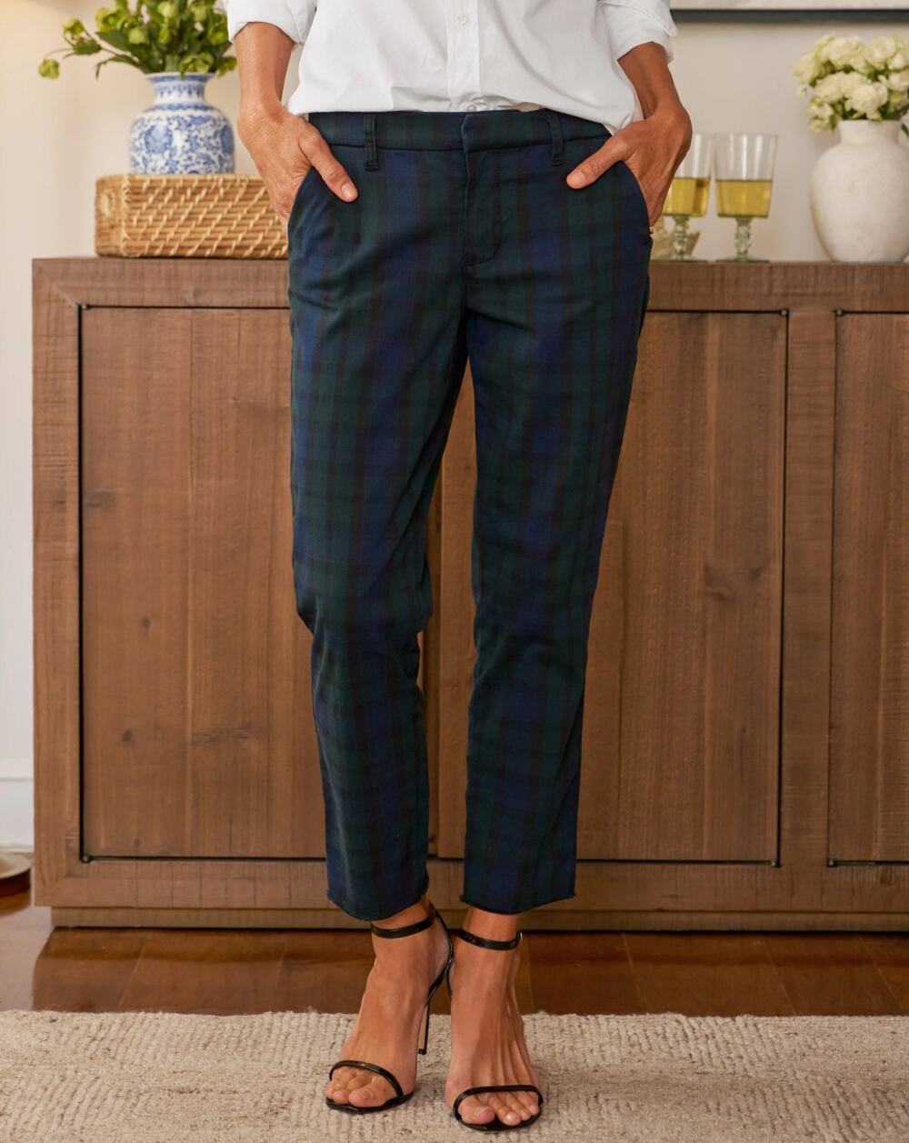 Frank & Eileen Wicklow Pants 12 Black Watch Plaid Italian Performance Twill